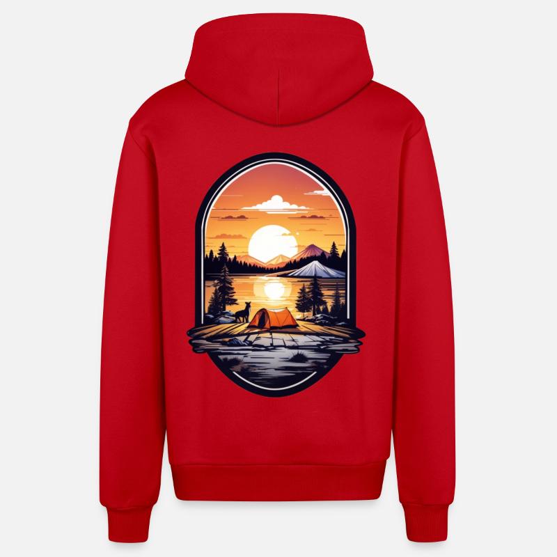 Temps de camping - Veste à capuche bio décontractée fabriquée en UE - rouge