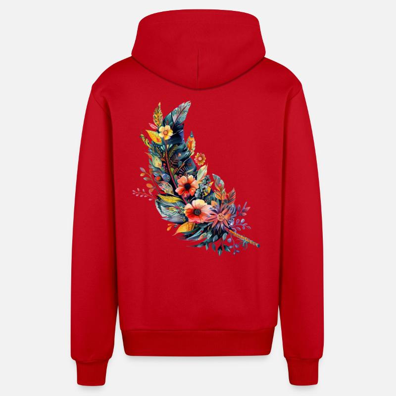 Plume constellée de fleurs - Veste à capuche bio décontractée fabriquée en UE - rouge