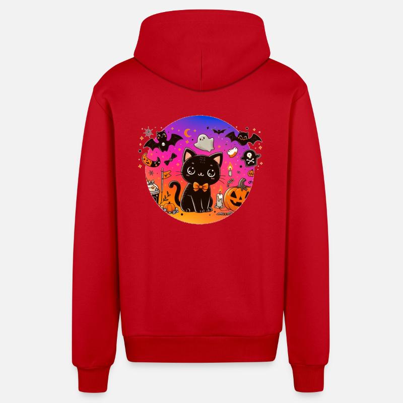 Chaton mignon halloween - Veste à capuche bio décontractée fabriquée en UE - rouge
