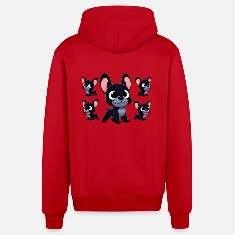 bouledogue français 3 - Veste à capuche bio décontractée fabriquée en UE - rouge