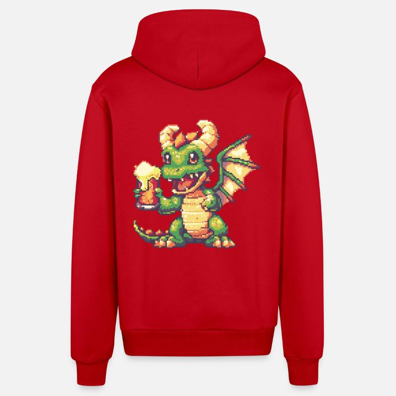 Bière Dragon Pixel - Veste à capuche bio décontractée fabriquée en UE - rouge