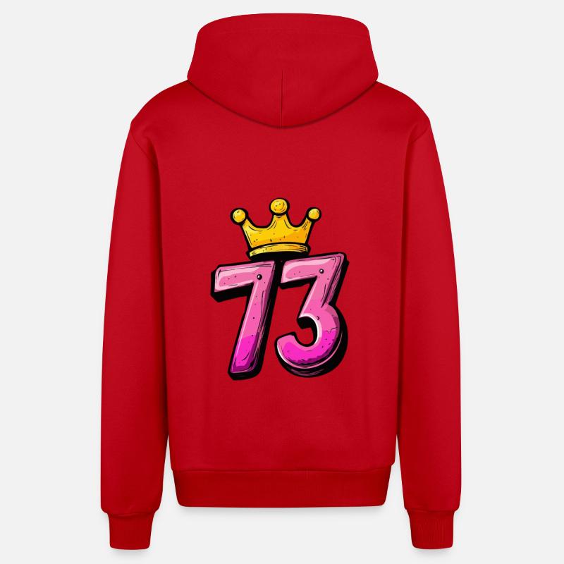73 Numéro Jersey Couronne - Veste à capuche bio décontractée fabriquée en UE - rouge