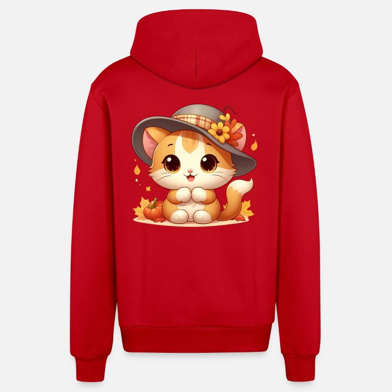 chat automne3 - Veste à capuche bio décontractée fabriquée en UE - rouge
