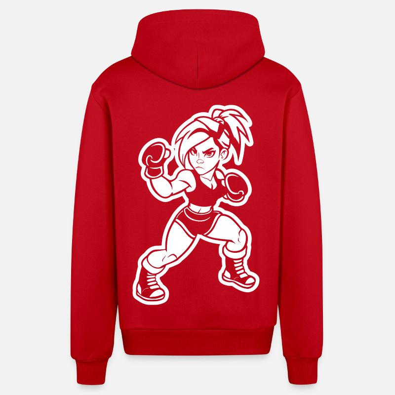 Style de dessin animé Kickboxer - Veste à capuche bio décontractée fabriquée en UE - rouge