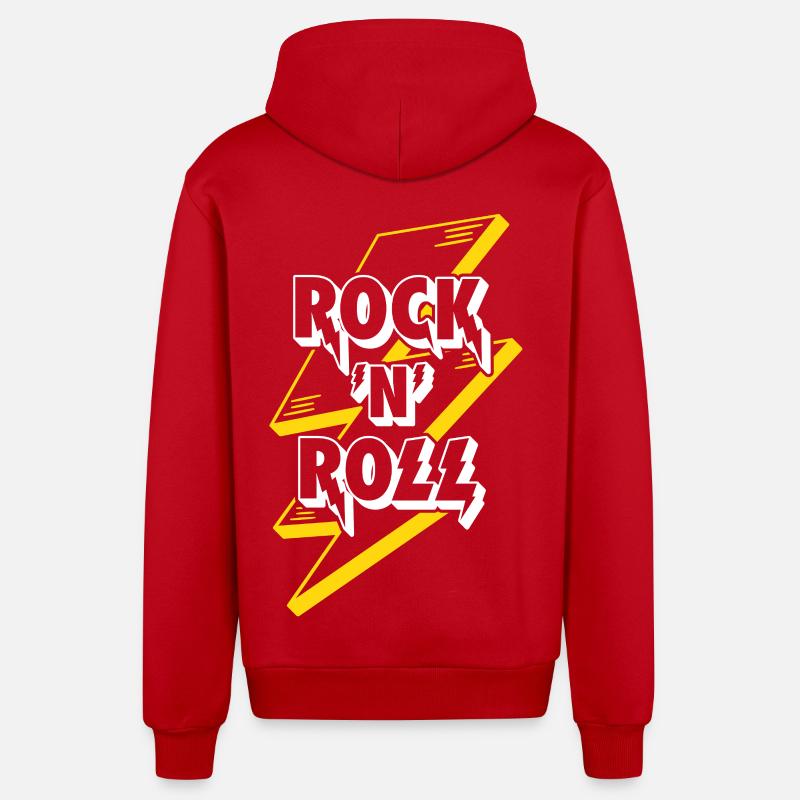 Rock'n'Roll Text Logo mit Blitz - Organic Relaxed Kapuzenjacke Made in EU - Rot