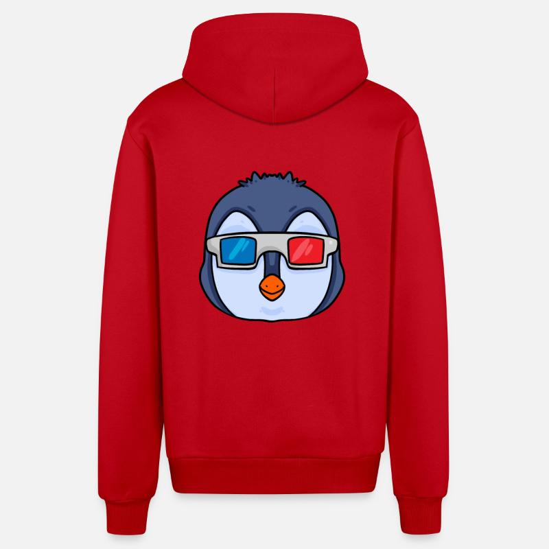 Pingouin avec 3 lunettes - Veste à capuche bio décontractée fabriquée en UE - rouge