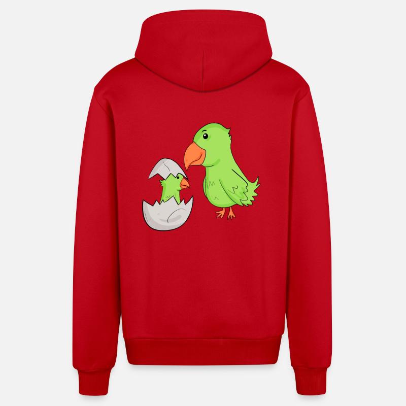 Perroquet avec bébé perroquet - Veste à capuche bio décontractée fabriquée en UE - rouge
