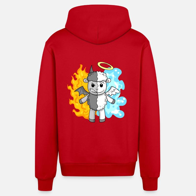 Moutons - Anges et Diables - Veste à capuche bio décontractée fabriquée en UE - rouge