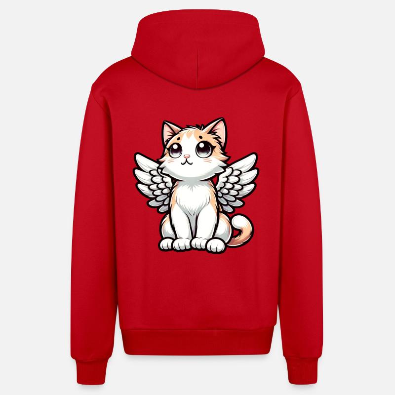 Dessin de bande dessinée ange chat mignon - Veste à capuche bio décontractée fabriquée en UE - rouge