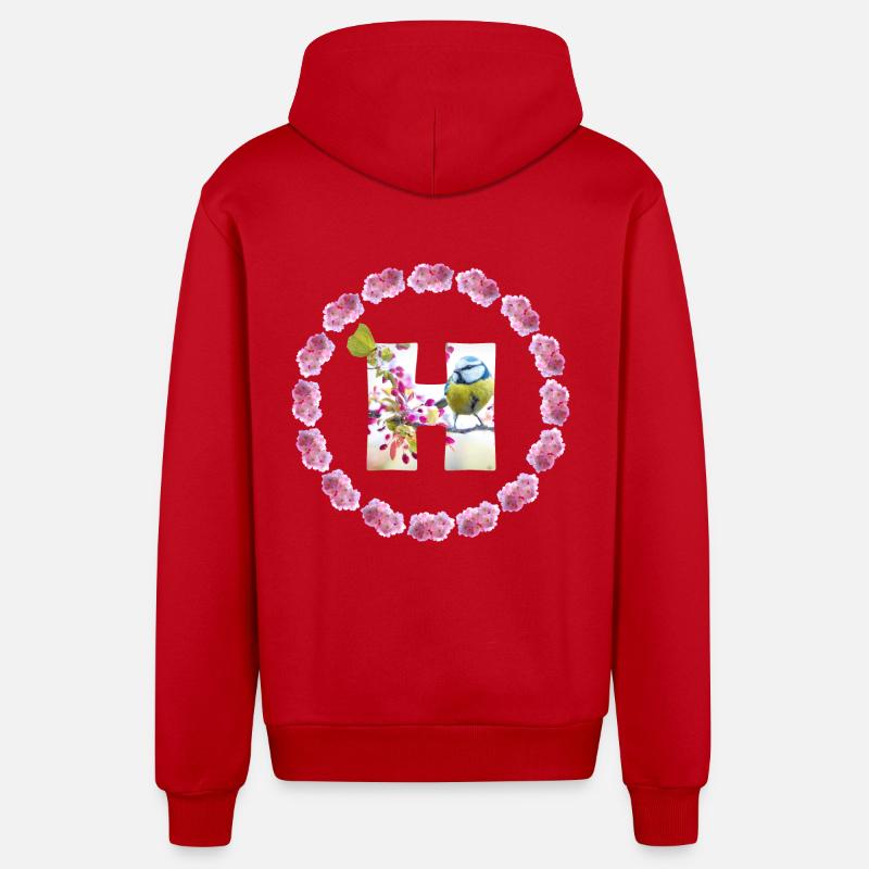 printemps oiseau papillon h - Veste à capuche bio décontractée fabriquée en UE - rouge