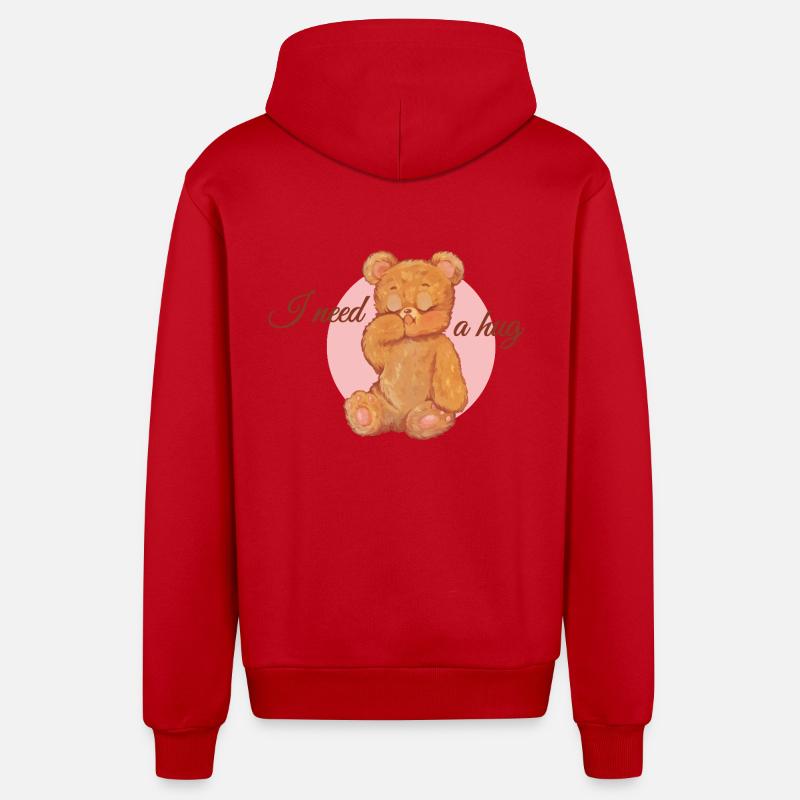 I need a hug - teddy - Organic Relaxed Kapuzenjacke Made in EU - Rot