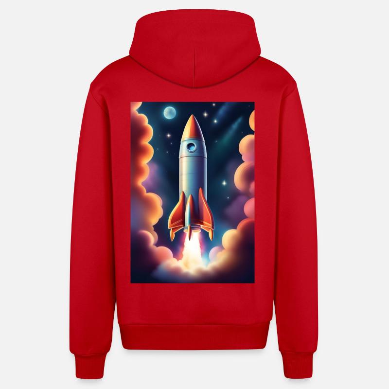 Fusée volant dans l’espace - Veste à capuche bio décontractée fabriquée en UE - rouge
