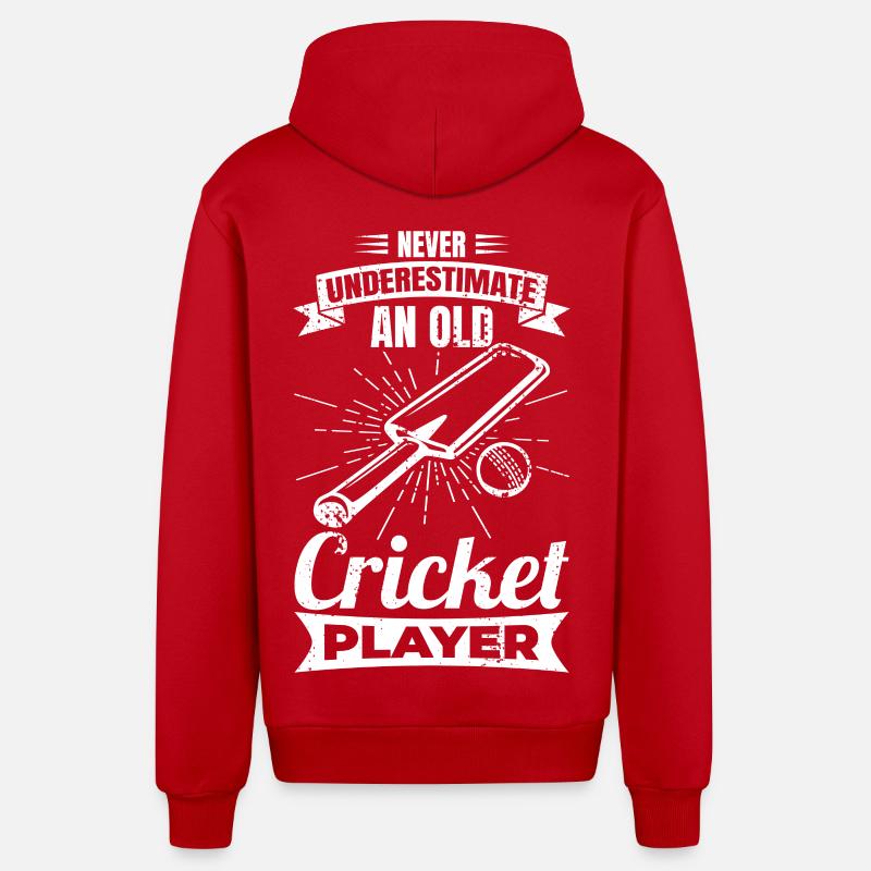 Never underestimate old cricketers - Organic Relaxed Hooded Jacket Made in EU - red