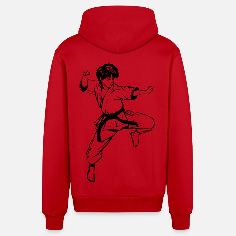 Dessin de karaté garçon - Veste à capuche bio décontractée fabriquée en UE - rouge