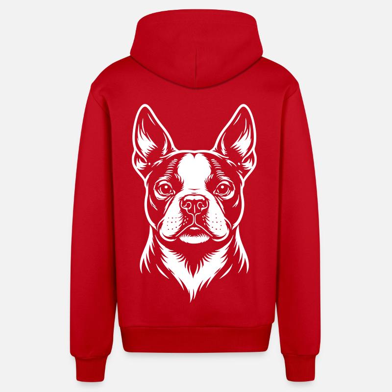 Tête de Boston Terrier - Veste à capuche bio décontractée fabriquée en UE - rouge
