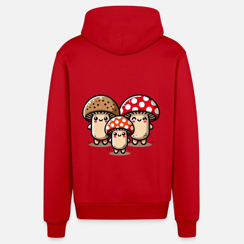 Drôle Mignon Champignon Dessin Animé - Veste à capuche bio décontractée fabriquée en UE - rouge
