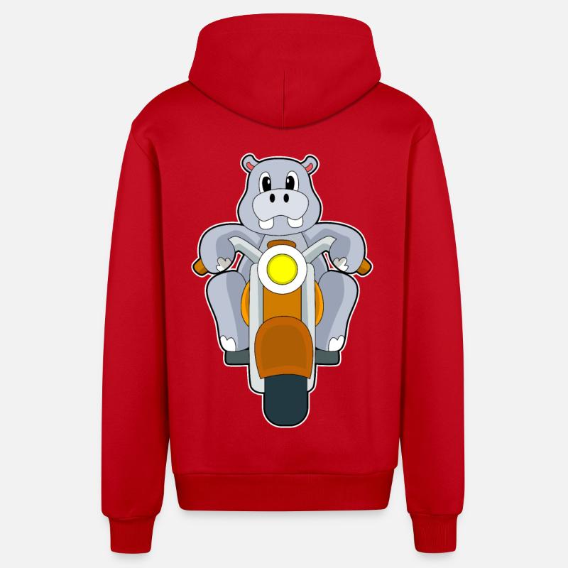 Nilpferd Motorrad - Organic Relaxed Kapuzenjacke Made in EU - Rot
