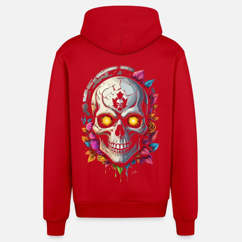Crâne fleurs - Veste à capuche bio décontractée fabriquée en UE - rouge