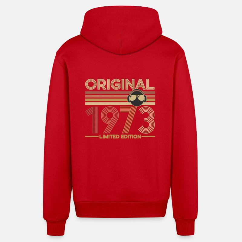1973 - Veste à capuche bio décontractée fabriquée en UE - rouge