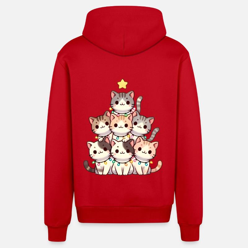 Weihnachtskratzbaum mit Lichtern - Organic Relaxed Kapuzenjacke Made in EU - Rot