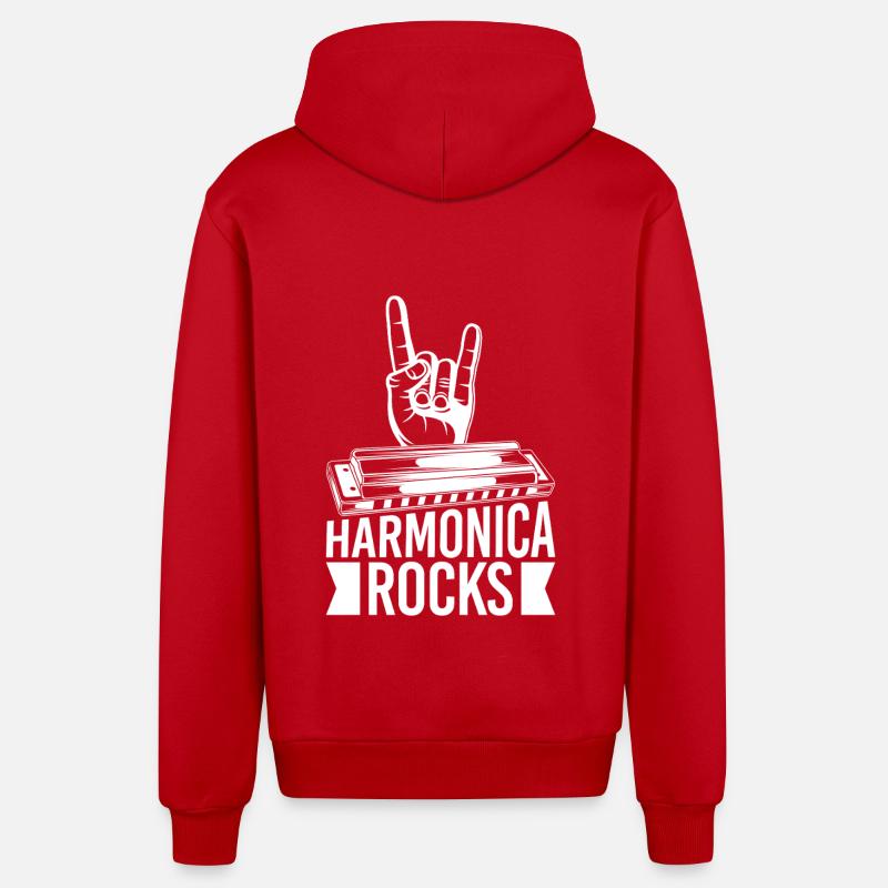 Harmonica Musican Rocks Harmonica - Organic Relaxed Kapuzenjacke Made in EU - Rot