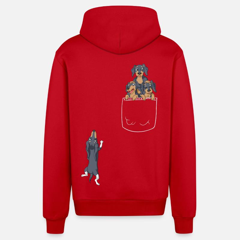 T-shirt de poche teckel - Veste à capuche bio décontractée fabriquée en UE - rouge