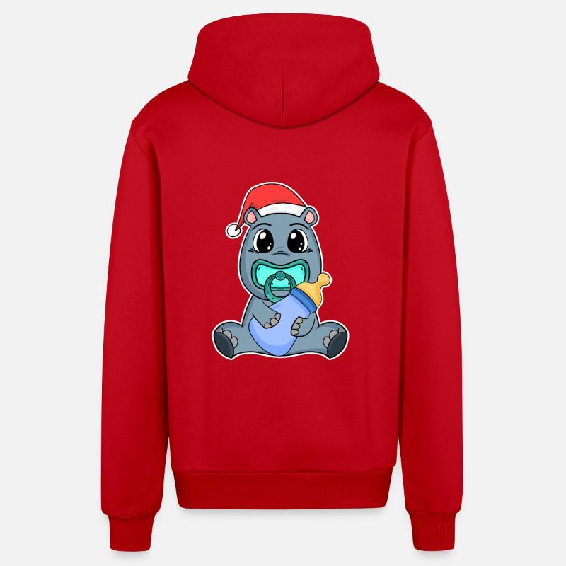 Hippopotame Bébé Noël - Veste à capuche bio décontractée fabriquée en UE - rouge