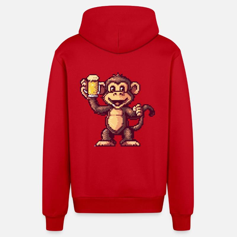 Bière Monkey Pixel - Veste à capuche bio décontractée fabriquée en UE - rouge