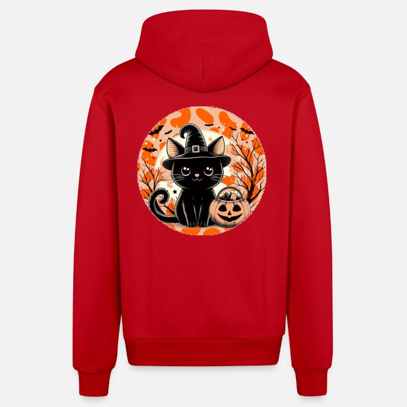 Chaton sorcière halloween - Veste à capuche bio décontractée fabriquée en UE - rouge