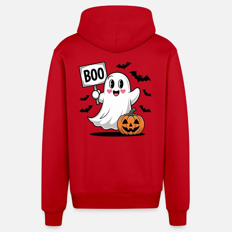 Halloween Boo Ghost avec citrouille - Veste à capuche bio décontractée fabriquée en UE - rouge