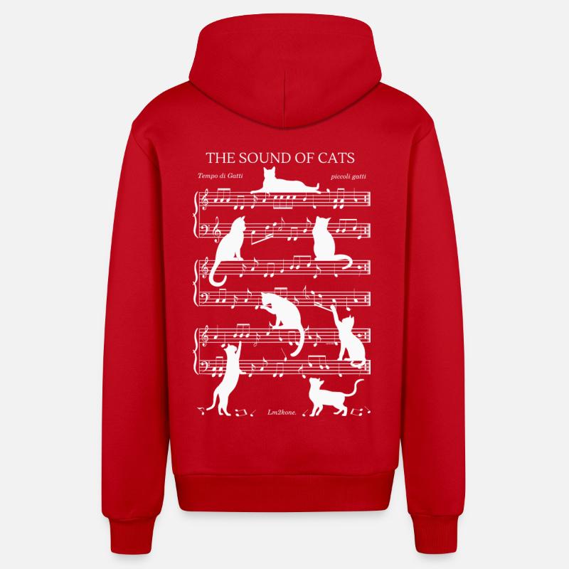 Chats musical notes - thème blanc - Veste à capuche bio décontractée fabriquée en UE - rouge