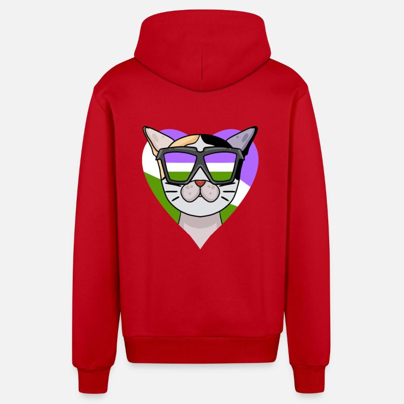 Genderqueer Chat Lgbt Bobtail japonais - Veste à capuche bio décontractée fabriquée en UE - rouge