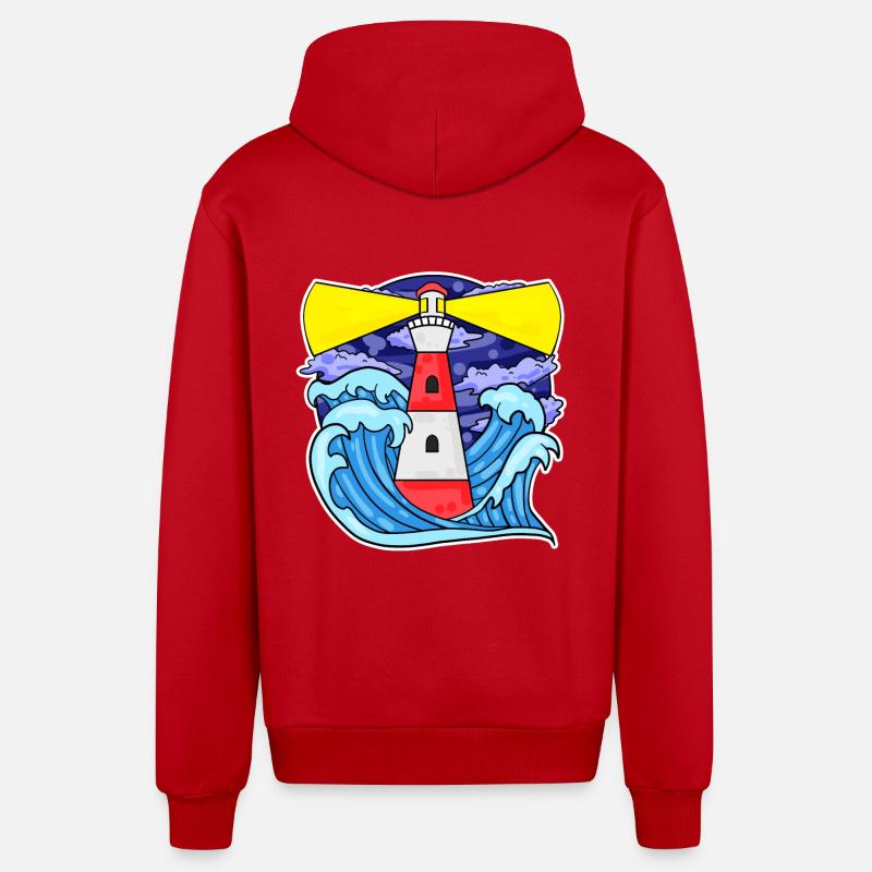 Phare Côte Mer Mer - Veste à capuche bio décontractée fabriquée en UE - rouge