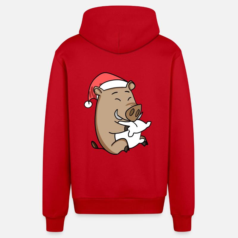 Sanglier Cochon de Noël - Veste à capuche bio décontractée fabriquée en UE - rouge