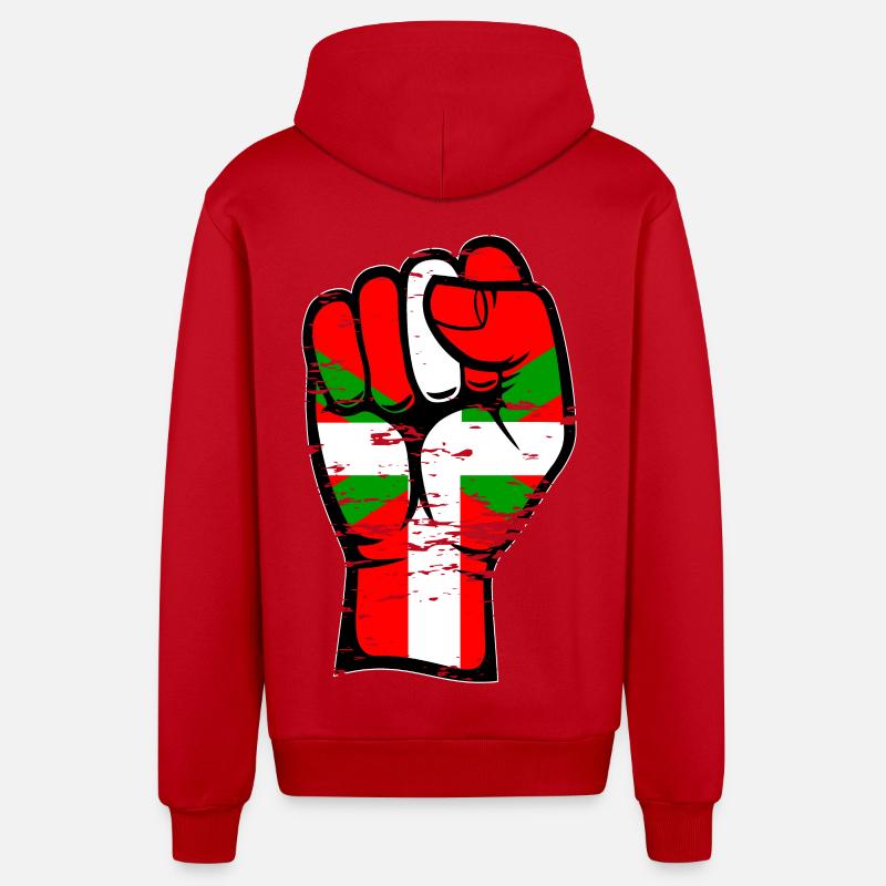 Poing de drapeau basque utilisé - Veste à capuche bio décontractée fabriquée en UE - rouge