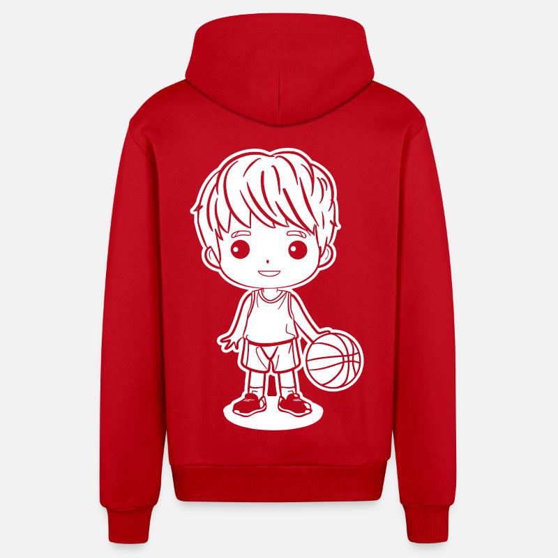Petit garçon de basket-ball - Veste à capuche bio décontractée fabriquée en UE - rouge