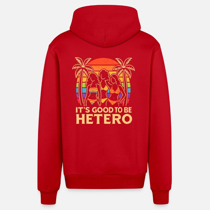 C’est bon d’être hétéro Sunset Trio - Veste à capuche bio décontractée fabriquée en UE - rouge