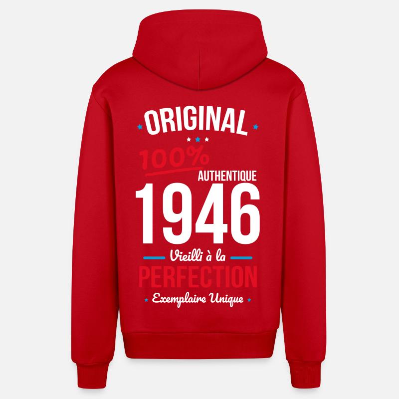 1946 – Original – Exemplaire unique - Veste à capuche bio décontractée fabriquée en UE - rouge