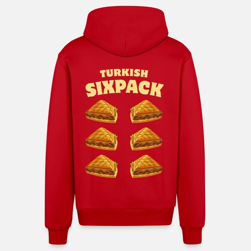 Baklava - Sixpack turc - Dessert - Dicton - Veste à capuche bio décontractée fabriquée en UE - rouge