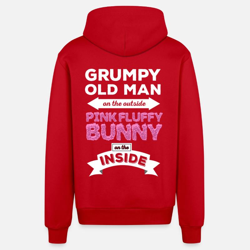 Grumpy Pink Fluffy Bunny - Organic Relaxed Hooded Jacket Made in EU - red