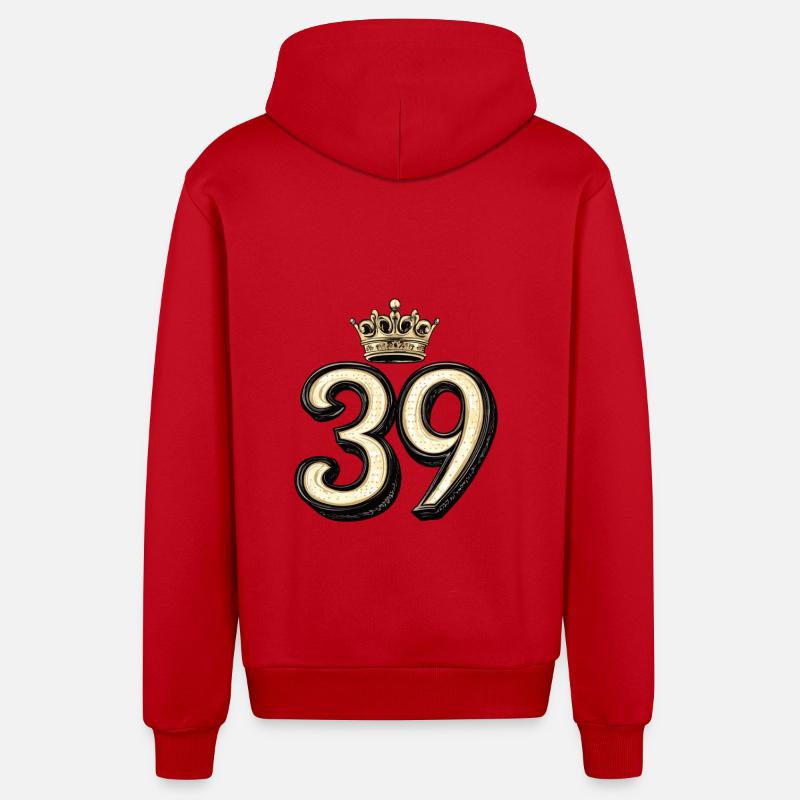 Couronne à 39 chiffres - Veste à capuche bio décontractée fabriquée en UE - rouge