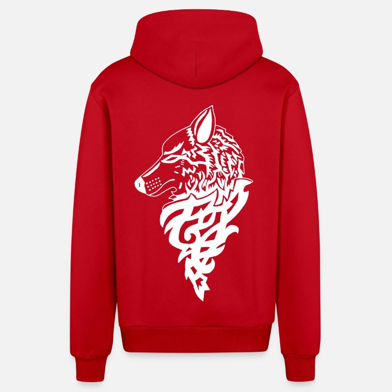 White Wolf, Forest Genius - Organic Relaxed Hooded Jacket Made in EU - red