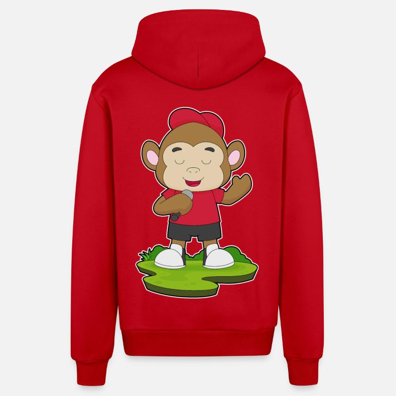 Monkey Singer Microphone - Veste à capuche bio décontractée fabriquée en UE - rouge