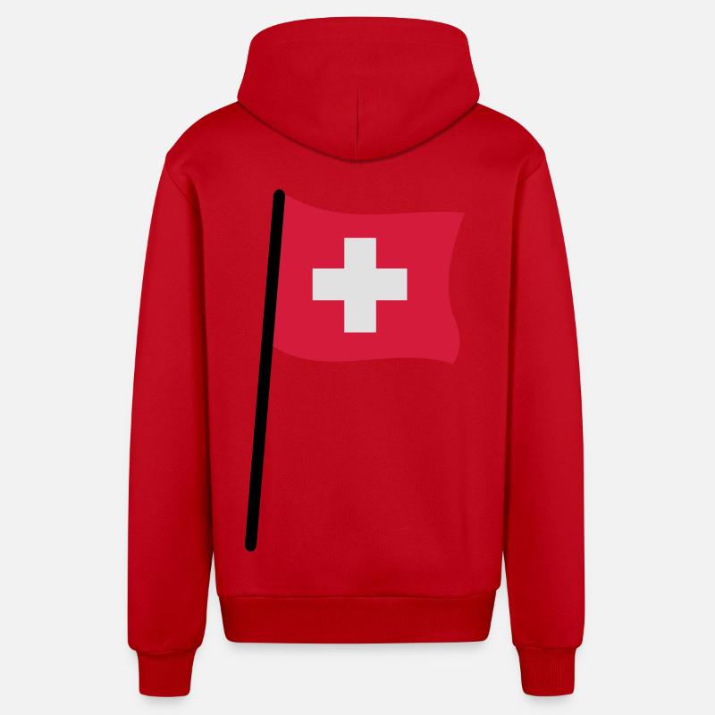 drapeau suisse - Veste à capuche bio décontractée fabriquée en UE - rouge