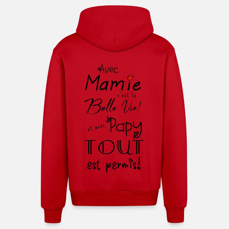 avec mamie... et avec papy... - Veste à capuche bio décontractée fabriquée en UE - rouge