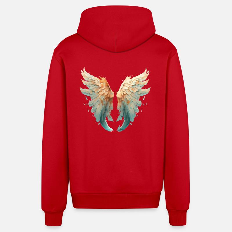 Ailes aquarelle turquoise orange - Veste à capuche bio décontractée fabriquée en UE - rouge