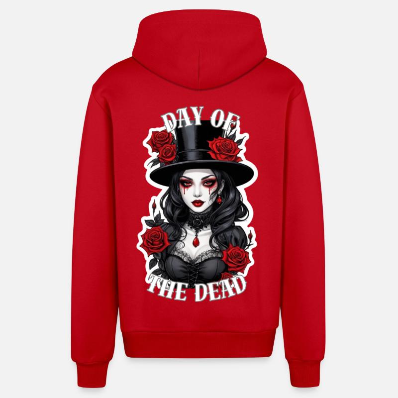 Dame gothique aux roses rouges - Veste à capuche bio décontractée fabriquée en UE - rouge
