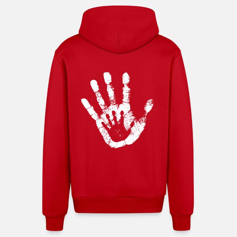 main blanche - Veste à capuche bio décontractée fabriquée en UE - rouge