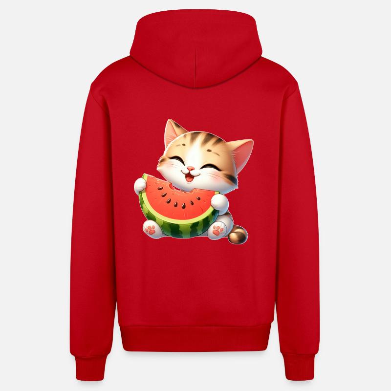 Melon Chat Pastèque Drôle Fruité - Veste à capuche bio décontractée fabriquée en UE - rouge