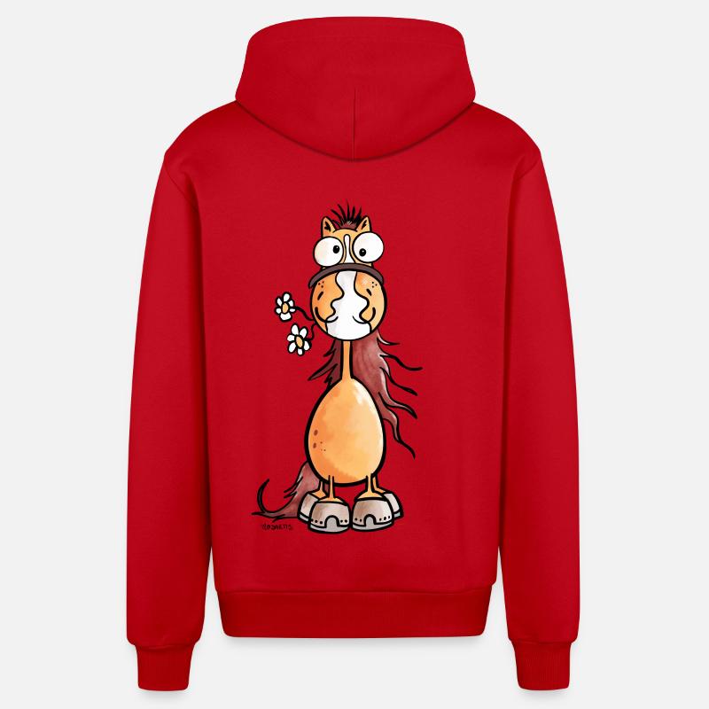Da steht ein Pferdchen - Organic Relaxed Kapuzenjacke Made in EU - Rot